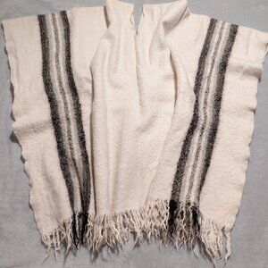 Caserita 100% Alpaca Handmade in Bolivia Women's Poncho One Size Cream Striped